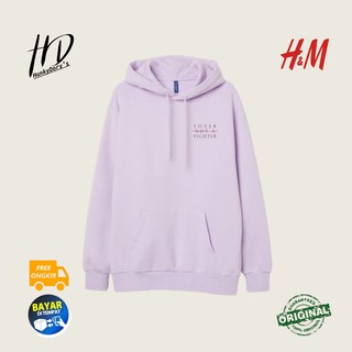 HOODIE SWEATER  WANITA  HNM H  M  LOVER NOT FIGHTER PURPLE 