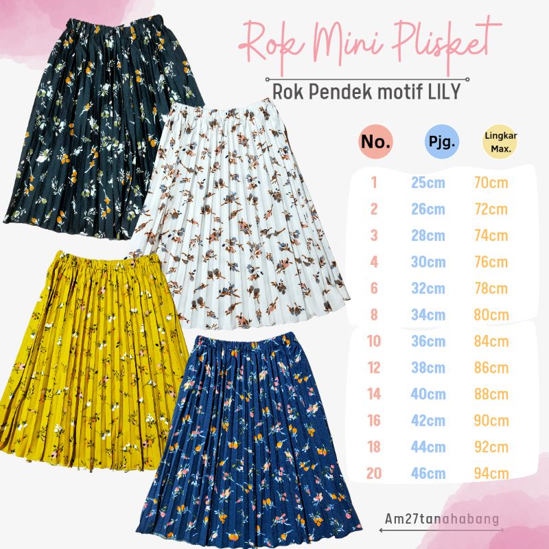 Rok Plisket Mini Anak Cewek MOTIF LILY 1-12 tahun Pleated Mini Skirt