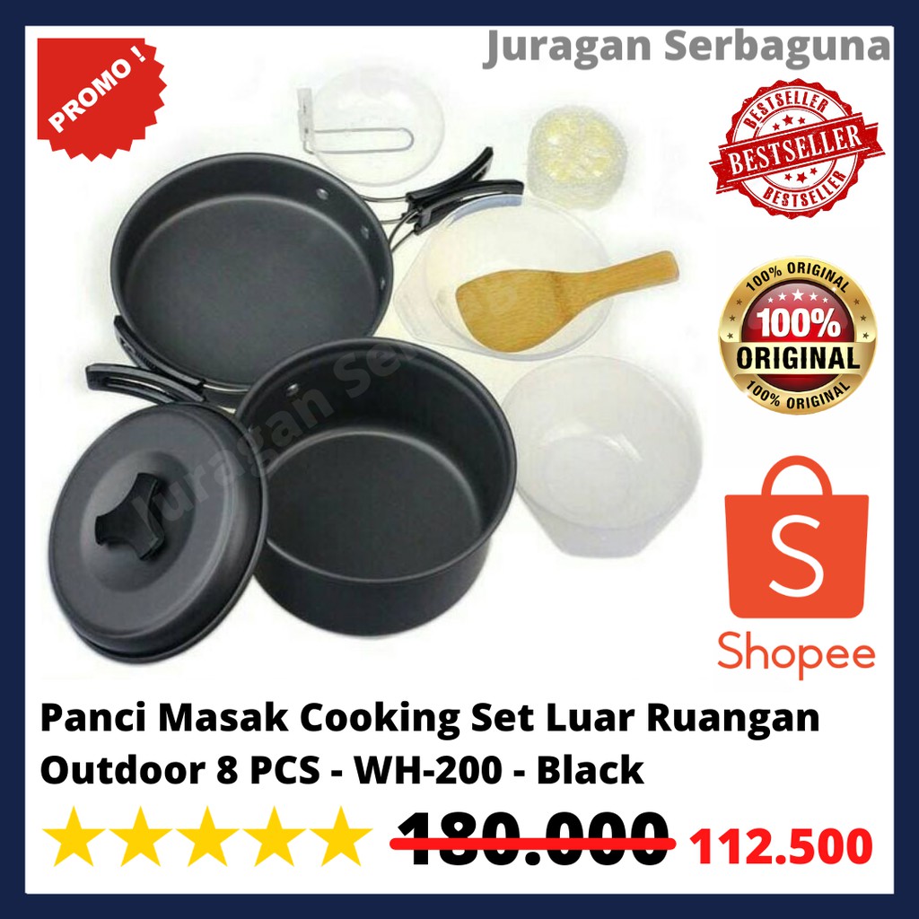 Panci Masak Cooking Set Luar Ruangan Outdoor 8 PCS - WH-200 - Black