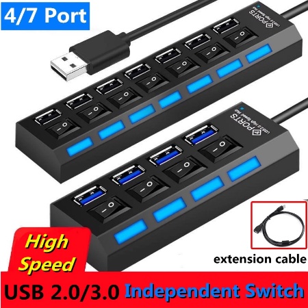 USB 7 Port  Kecepatan Tinggi Hub Splitter Adapter On/Off Switch untuk MAC OS Linux PC Laptop