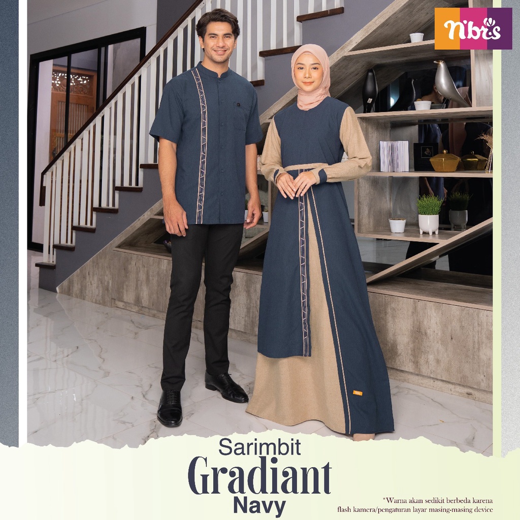 Nibras Sarimbit GRADIANT NAVY Bahan Murani Baju Lebaran Keluarga Muslim Model Terbaru NBRS