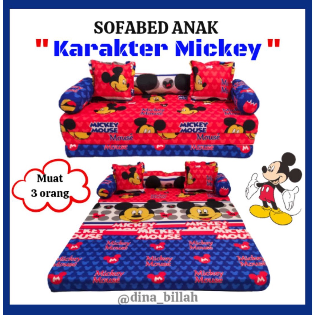 Kasur Sofabed Anak Laki Laki Perempuan Karakter Mickey Mouse Doraemon Dinosaurus Animals / Sofa Bed 