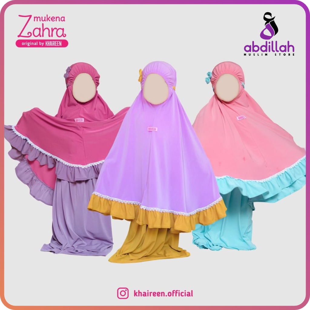 MUKENA ZAHRA Original Khaireen -  mukena anak jersey Pakaian Baju  OriHijab Jilbab Bayi Anak Kecil L