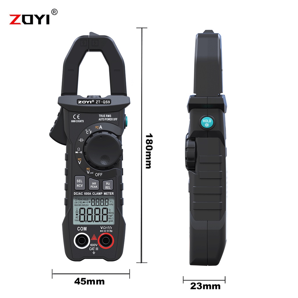 ZOYI ZT-QS9 Digital Clamp Meter 600A DC AC Ammeter Voltage Tester