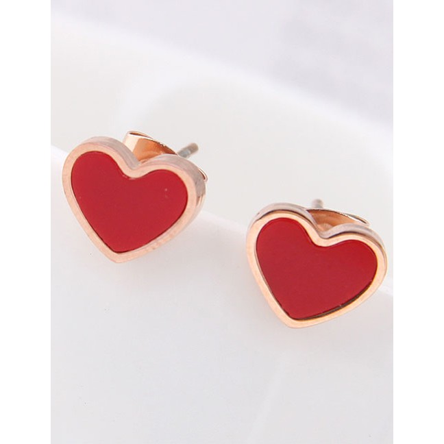 LRC Anting Tusuk Fashion Red Titanium Steel Love Earrings A58293