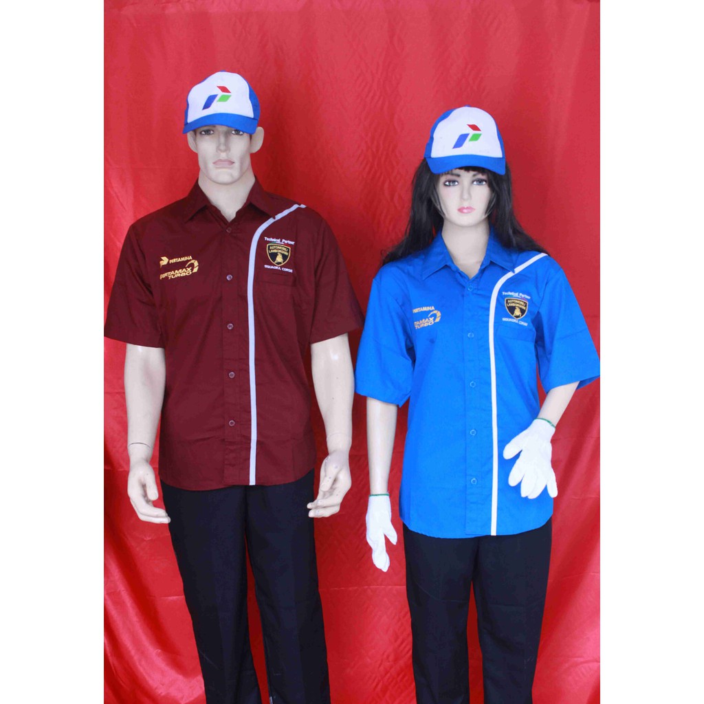 Kemeja Promosi Turbo Maroon &amp; Biru Terang model A