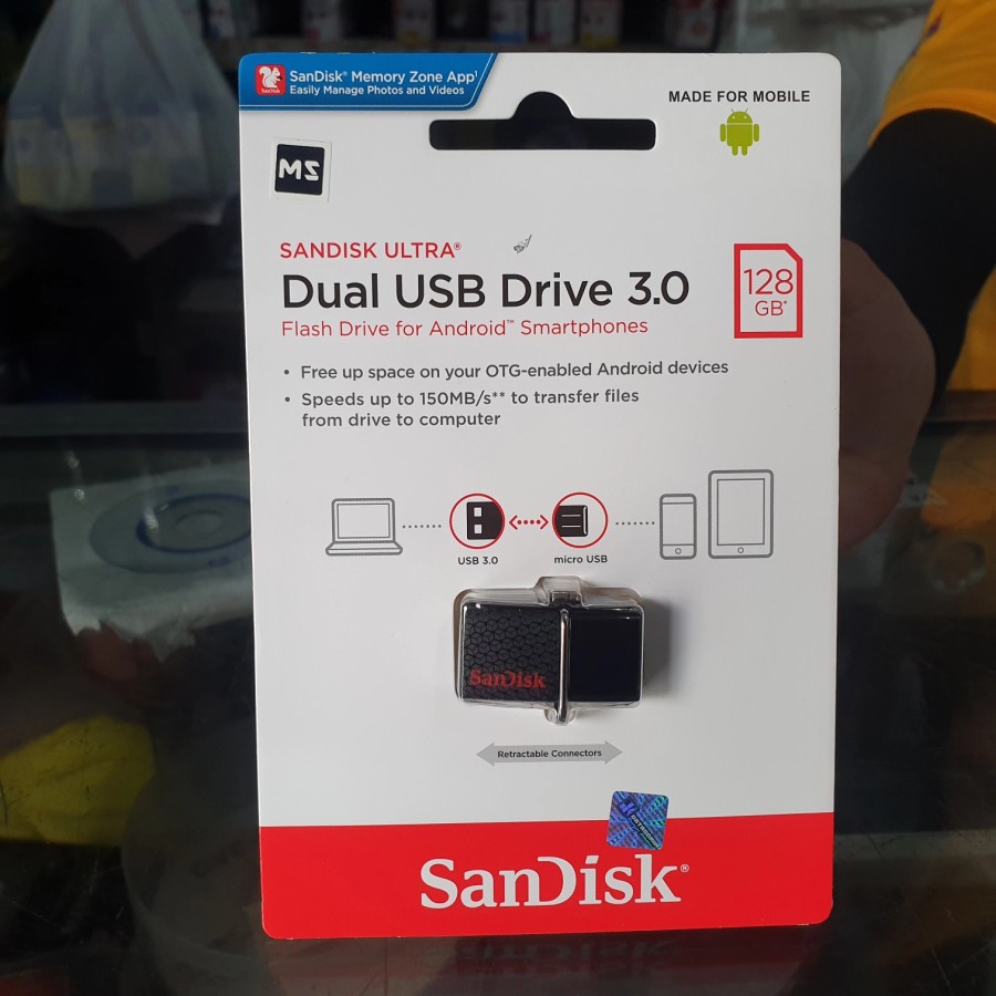 Flasdisk OTG 128GB Sandisk Dual USB Drive 3.0 OTG to Micro USB