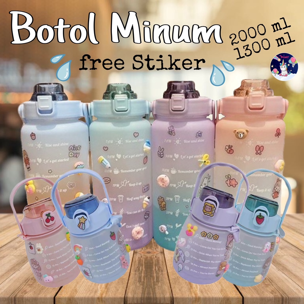 Botol Minum Motivasi Viral 1.3 liter n 2 liter Premium Quality Free Bonus Sticker