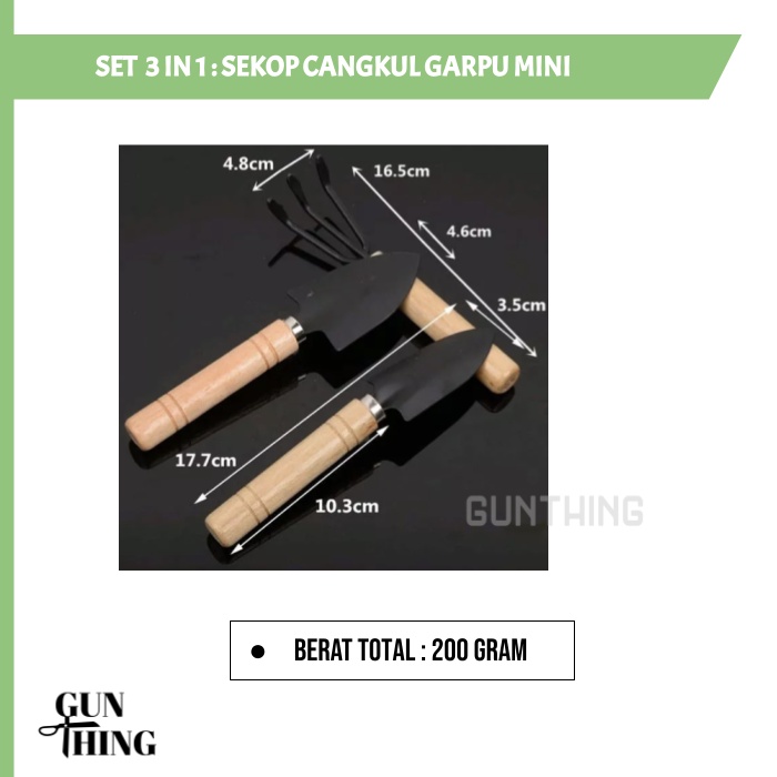 Set Sekop Cangkul Garpu Mini 18cm - Set Sekop Mini Berkebun 3 in 1 - Gardening Tools