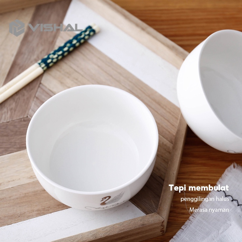 VISHAL Mangkok Sumpit Set  Motif Antik Bahan Keramik Plus Paper Bag  Japanese Bowl