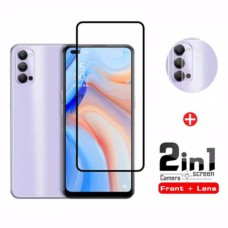 2in1 TEMPERED GLASS WARNA OPPO RENO 4 FULL COVER PLUS ANTI GORES KAMERA BELAKANG