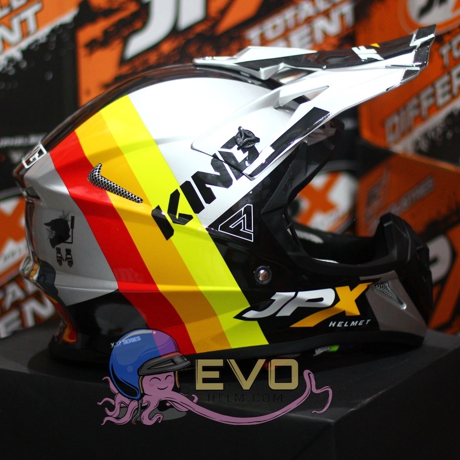 HELM JPX CROSS_FOX1 SERI X37 - SILVER GLOSS / RED + GOOGLE SNAIL (ONGKIR 2 KG) HELM JPX TERBARU