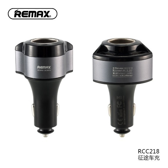 REMAX RCC218 JourneyCar Output 4.8A Car Charger 2 Port USB plus Socket Lighter Charger Mobil 3 in 1