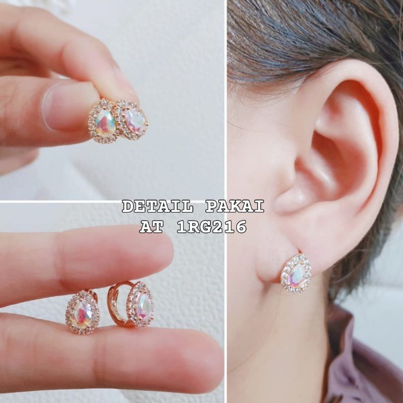 Anting Klip Titanium Wanita Tetes Permata