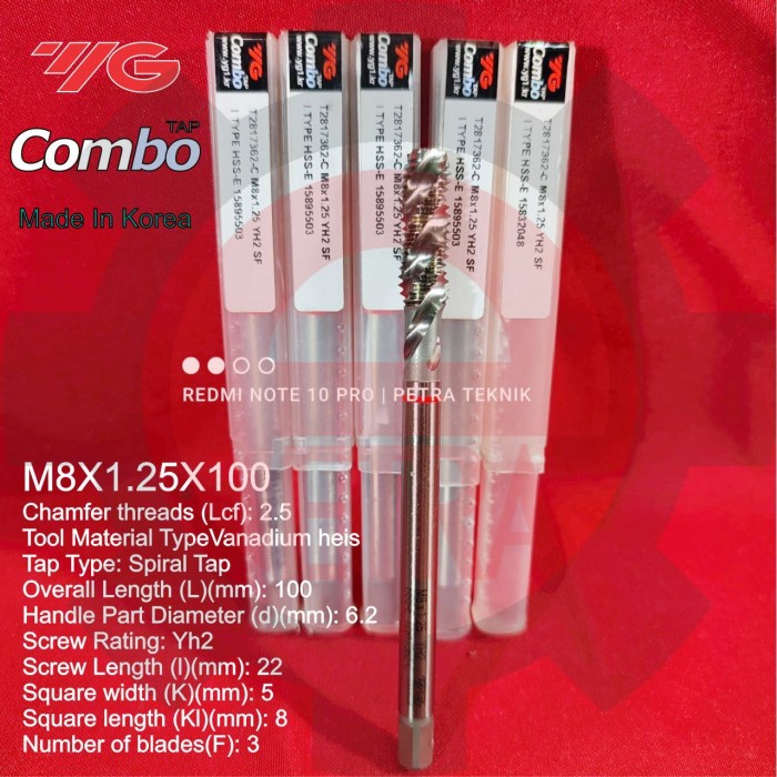 Tap M8X1.25 YG Tap Spiral M8 Tap Long M8 Tap 8*1.25 Tap YG M8x1.25