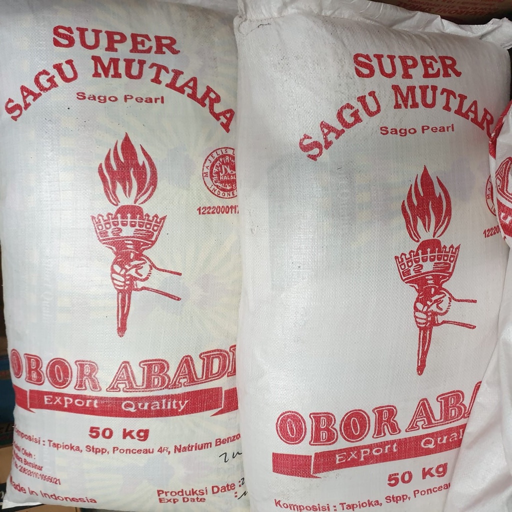 [Zak 10kg] Super Sagu Mutiara putih Sagu biji Pacar Cina (+merah hijau dikit) merk Obor Abadi / zak 10kg - SAGUAA