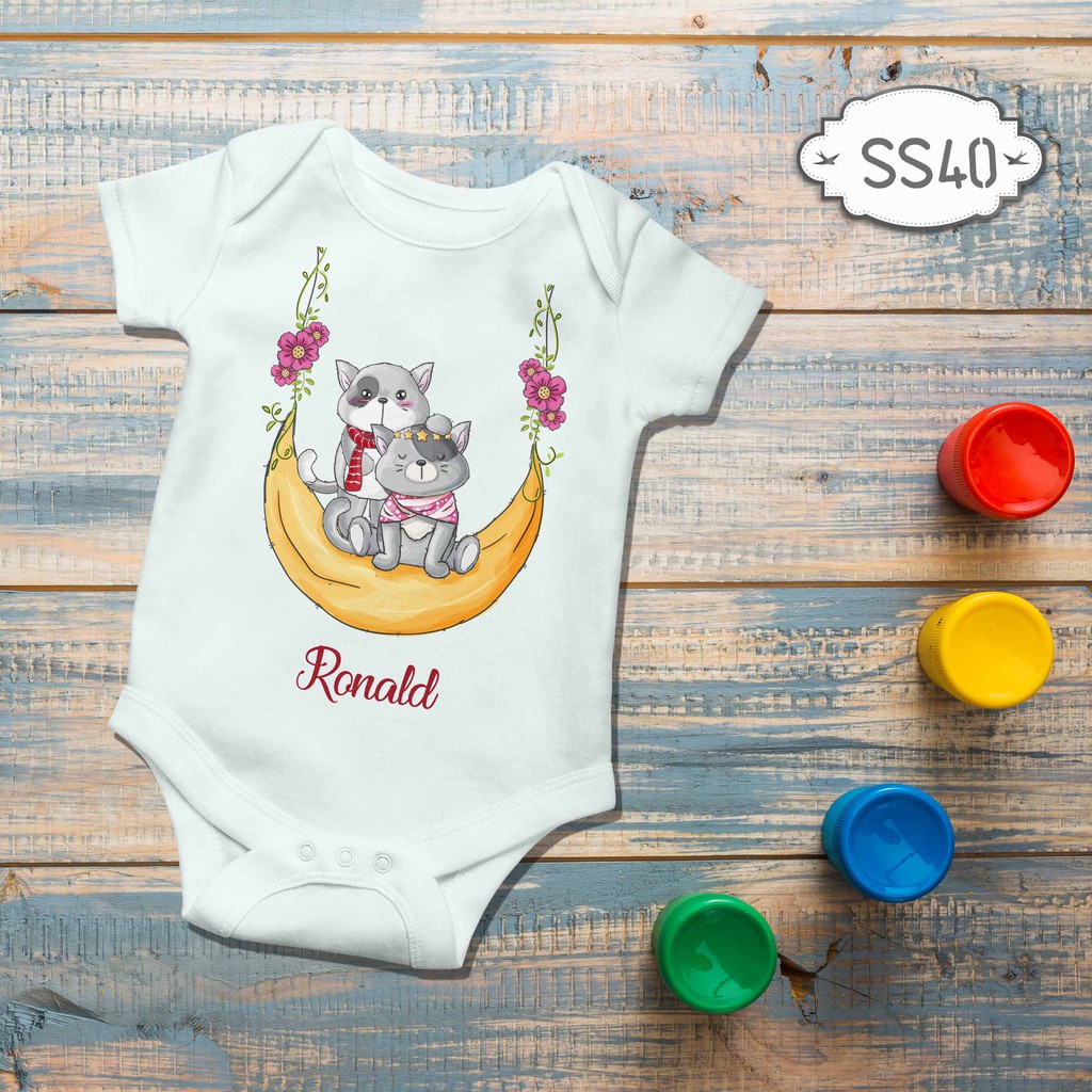 Jumper Baby Girl boy newborn Funny Cat Couple Animal Series Custom name nama bebas