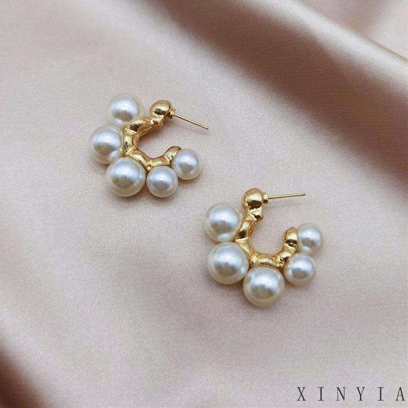 Anting Bentuk C Aksen Mutiara Gaya Retro