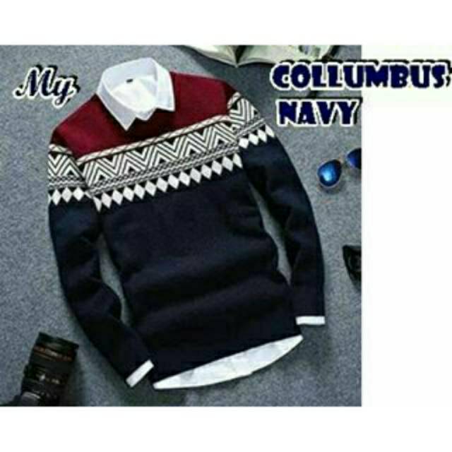 COLUMBUS NAVY | Sweater Pria | Sweater Rajut | Sweater Korea | Lengan Panjang