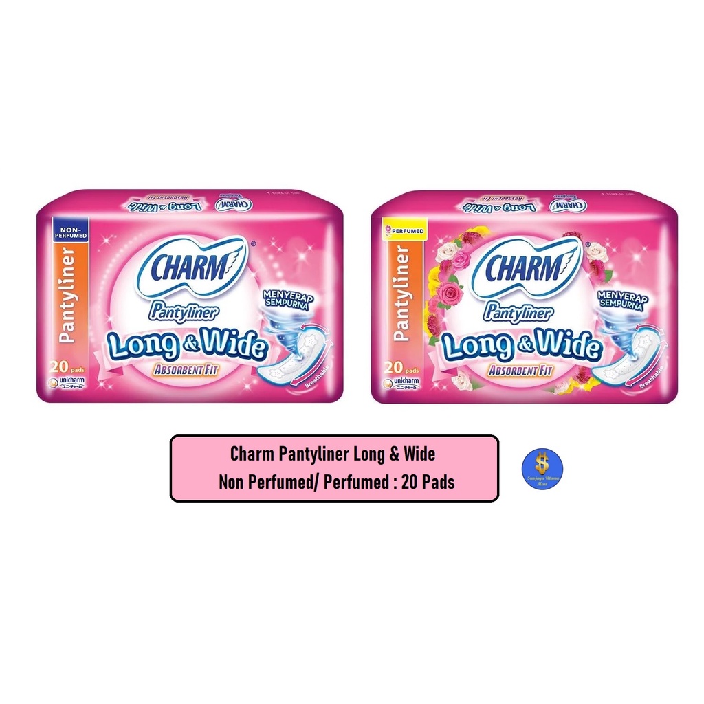 Charm Pantyliner Long&Wide Absorbent Fit 20 Pads-Pembalut Wanita Charm Perfumed/Non Perfumed