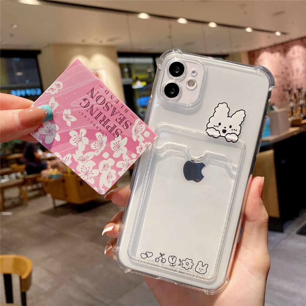 【Card Slot】Soft Iphone Case Cute Rabbit Bear With Card Holder for Iphone 12 12 Pro Max 7plus 11 11 Pro Max XS XS MAX XR 8plus 7 8 Soft Casing Iphone