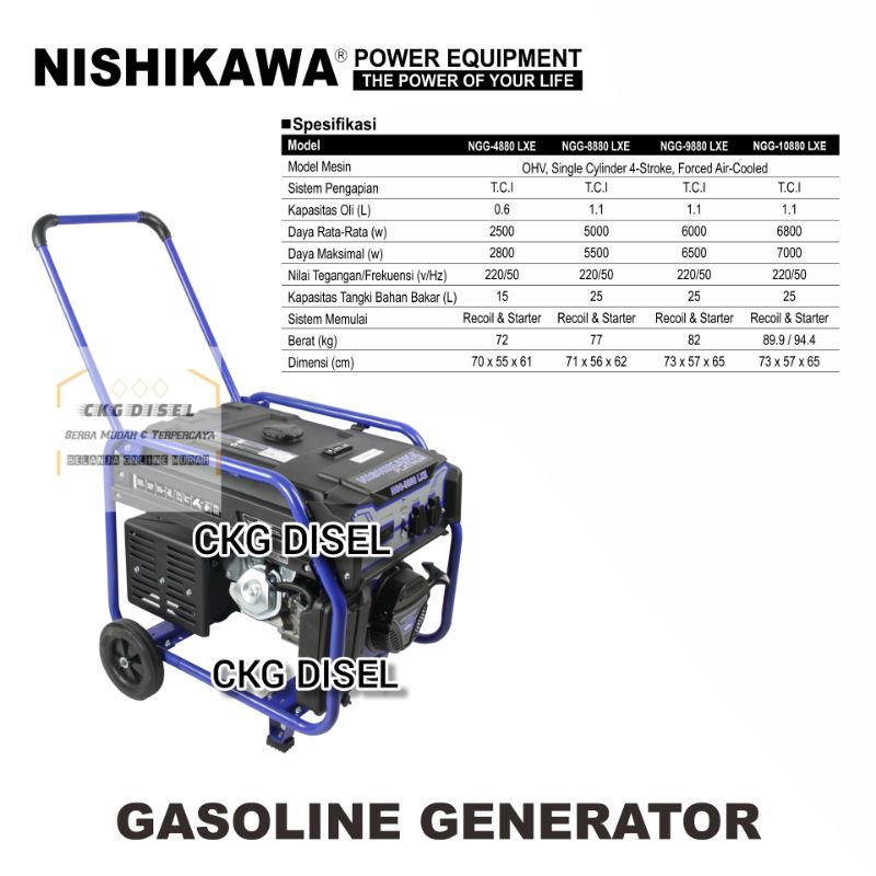 Genset Bensin 6800 Watt Gasoline Generator NISHIKAWA NGG 10880 LXE