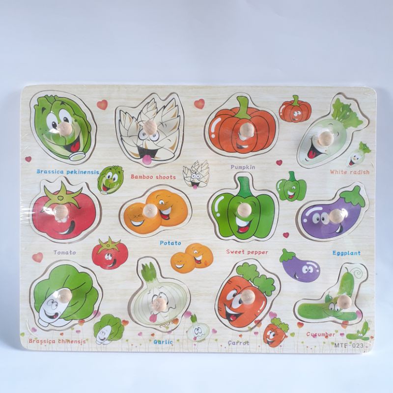 JIGSAW PUZZLE KAYU KNOB MAINAN KAYU EDUKASI EDUKATIF ANAK BAYI BALITA 1 TAHUN MURAH COD FREE BUBBLE-Sayur 023