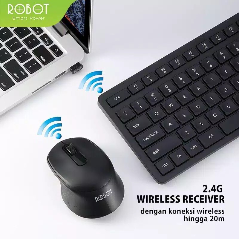 Keyboard Wireles Robot KM4000 Combo Optical Mouse Usb Receiver - Hitam