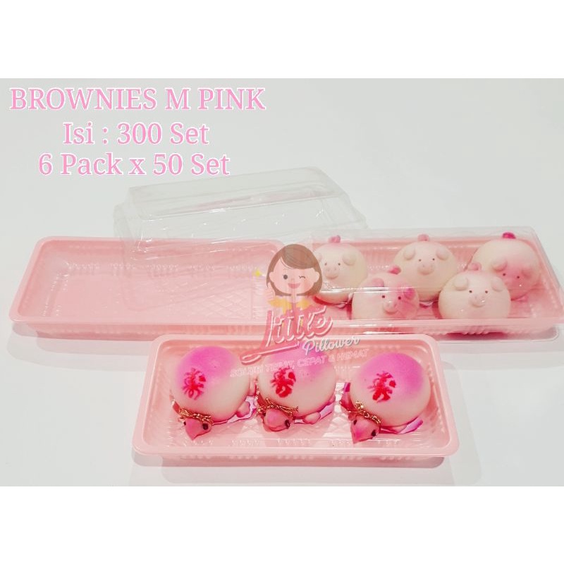 (ISI 50PCS - BROW M PINK) Mika Brownies M/ Kotak Kue/ Kotak Brownies/ Box Kue/ Tray Kue