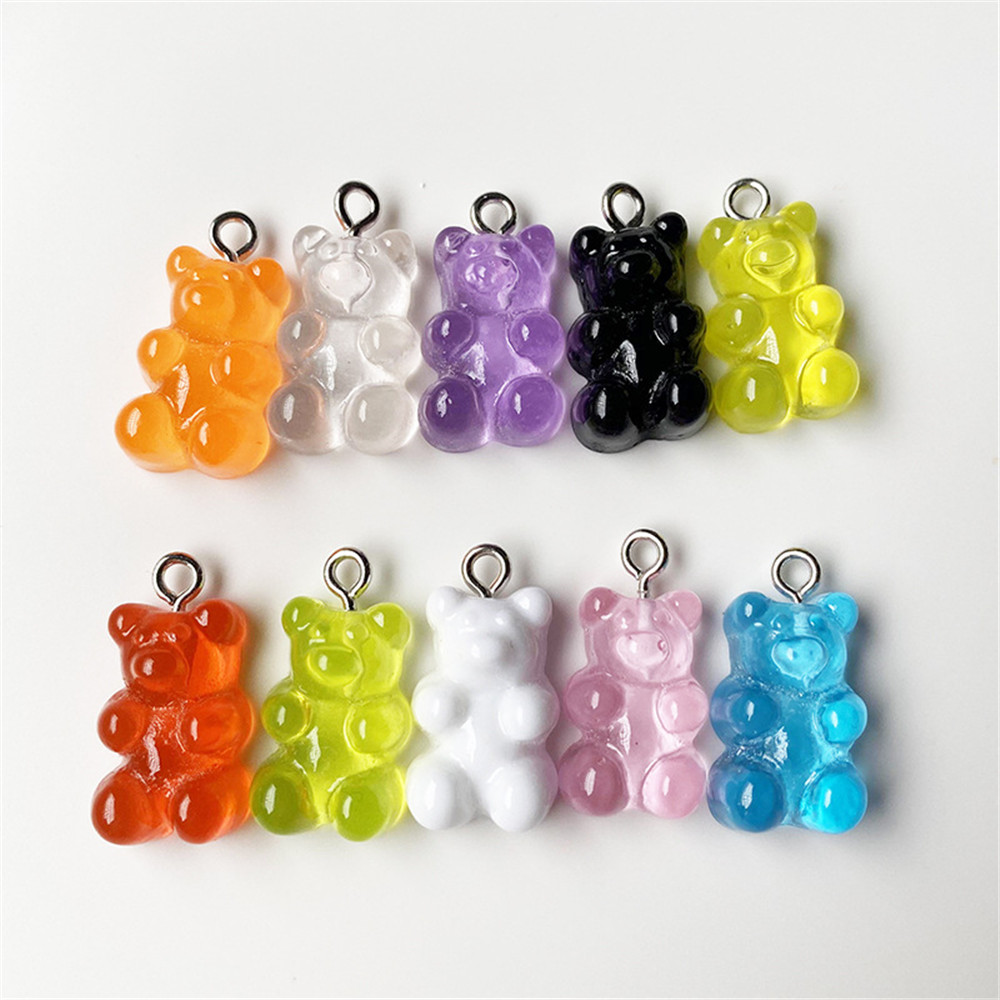 10Pcs/lot Candy Color Resin Gummy Bear Pendant Cabochon Flatback Heart Shape Jewelry DIY