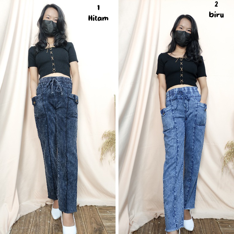 SB Collection Celana Panjang Yennie Jeans Longpants Wanita All Size Tersedia Warna Hitam dan Biru