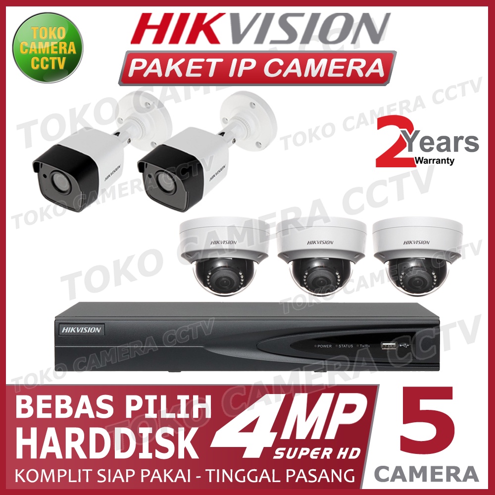 PAKET IP CAMERA HIKVISION 4MP 8 CHANNEL 5 KAMERA