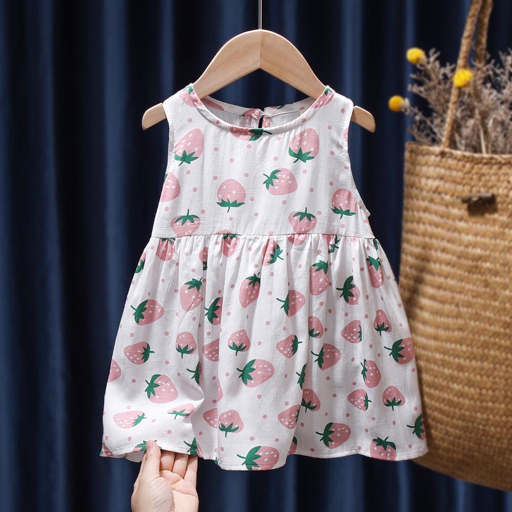 DRESS ANAK PEREMPUAN MOTIF STRAWBERRY PINK DSW IMPORT