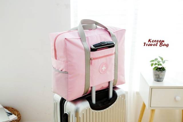 BAHAN TEBAL Korean Travel Bag Happy Flight Tas Traveling Ukuran Besar |  Shopee Indonesia