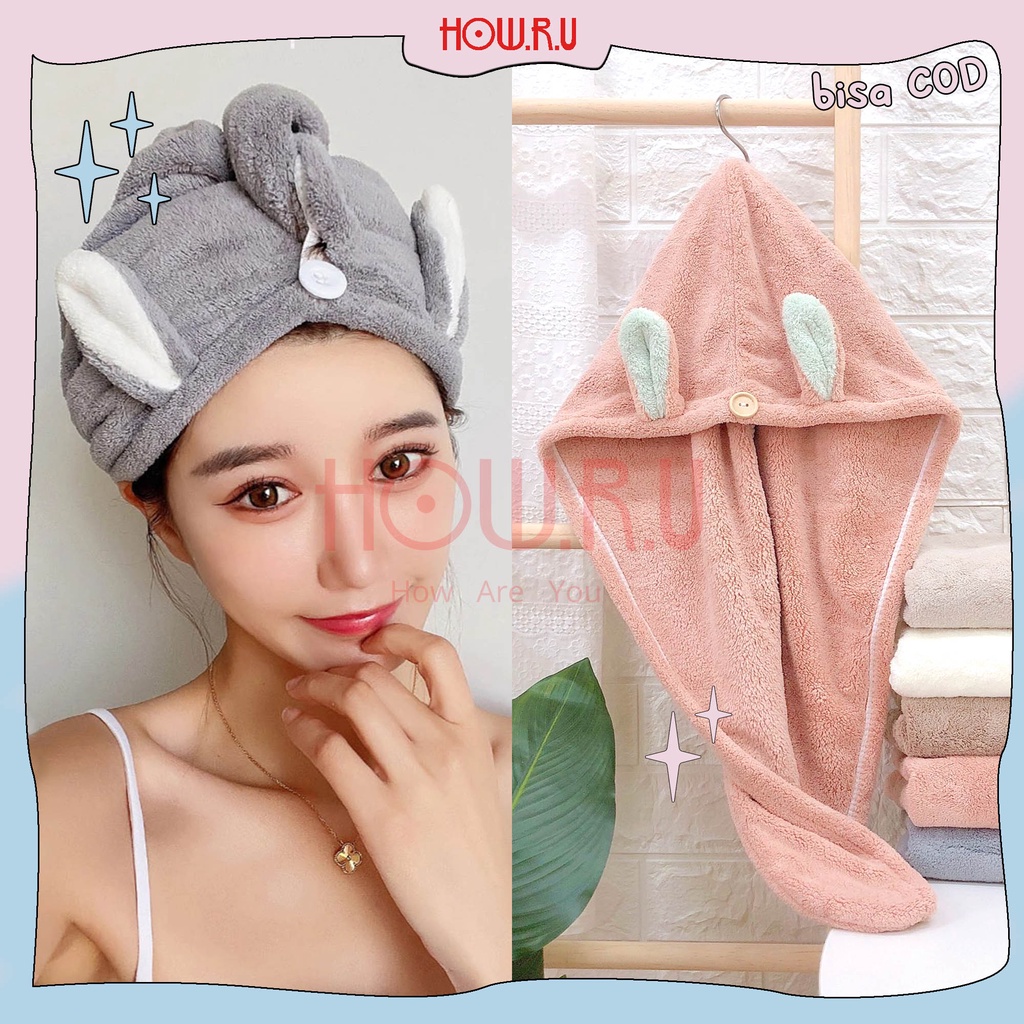 HOW.R.U | Handuk Keramas Microfiber Lucu Cepat Kering / Head Towel Model Kuping Bunny