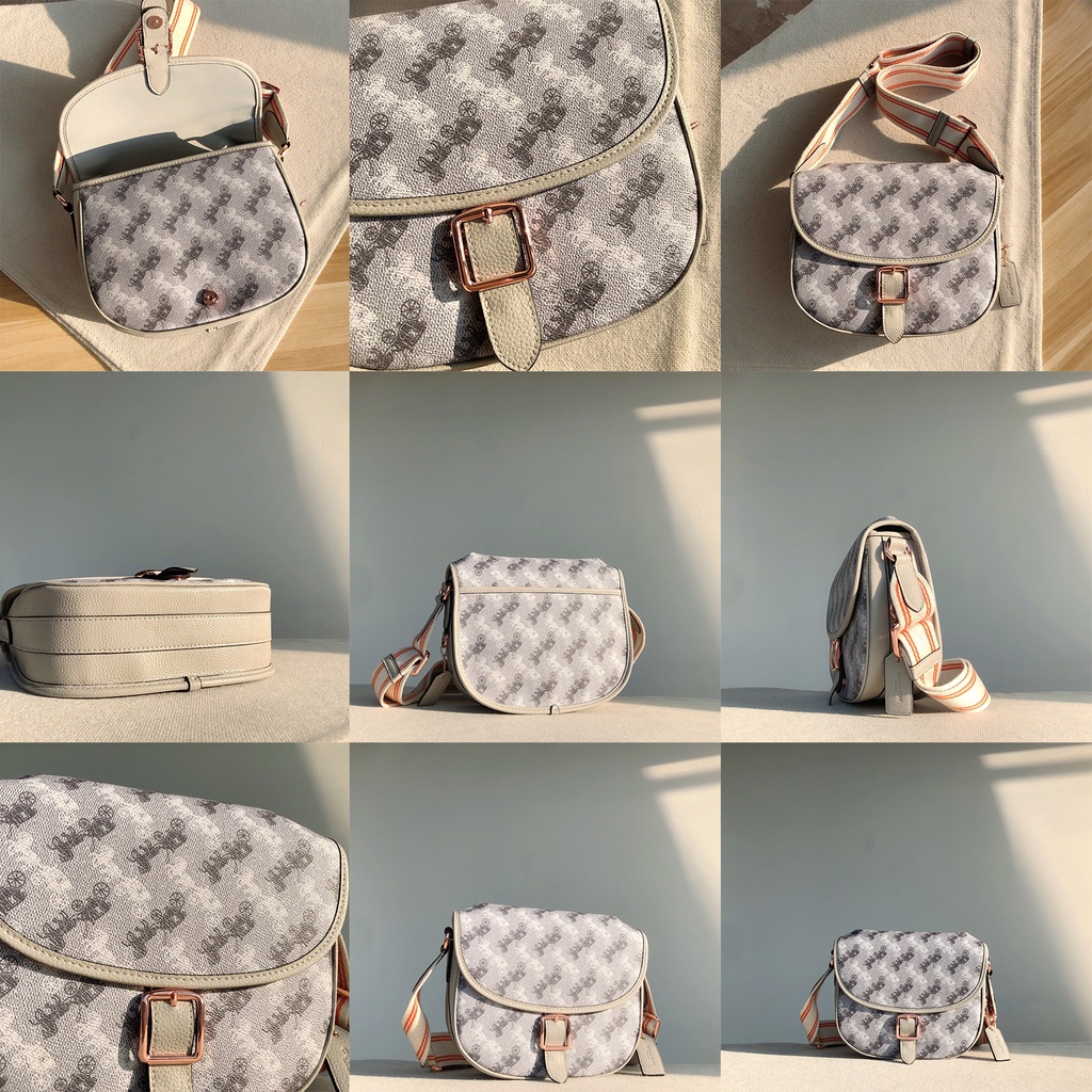 (SameDay Grab) 5383 coach Hitch Crossbody With Horse And Carriage Print Women Men Sling Saddle Bag