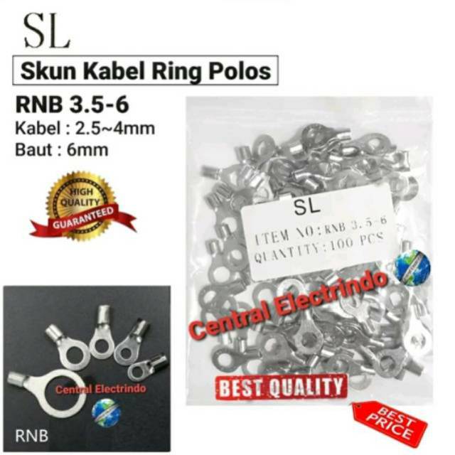 Skun Kabel Ring Polos RNB 3.5-6 Kabel 2.5~4mm Baut 6mm SL.