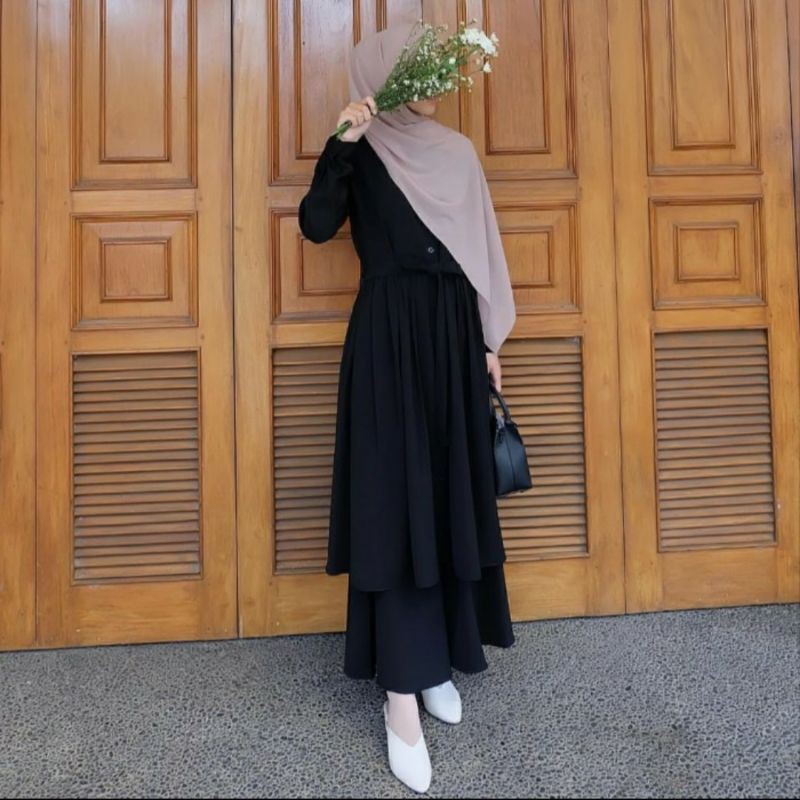 Baju gamis syar'i wanita terbaru Amelia set (outer & rok) murah