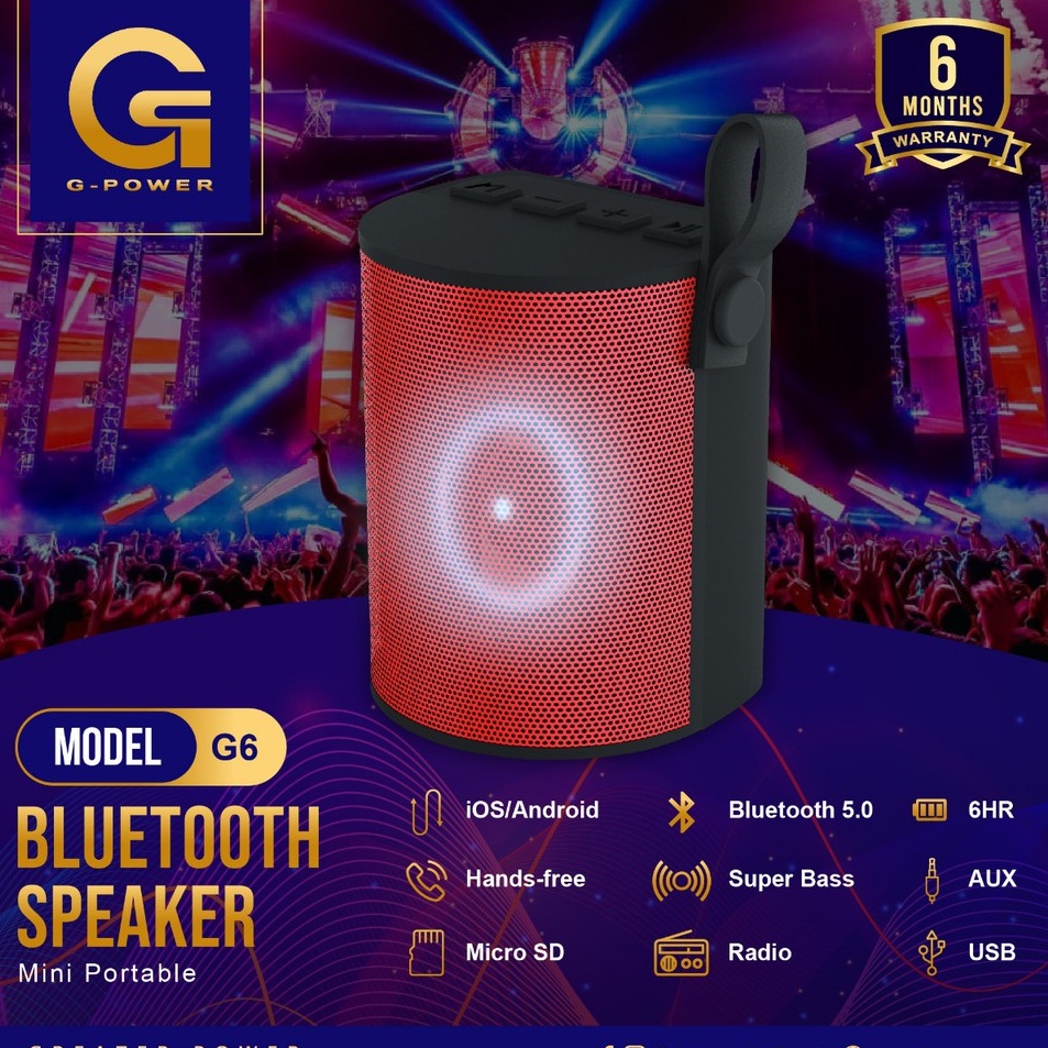 GPOWER SPEAKER BLUETOOTH G6 MINI PORTABLE SUPER BASS GARANSI 6 BULAN