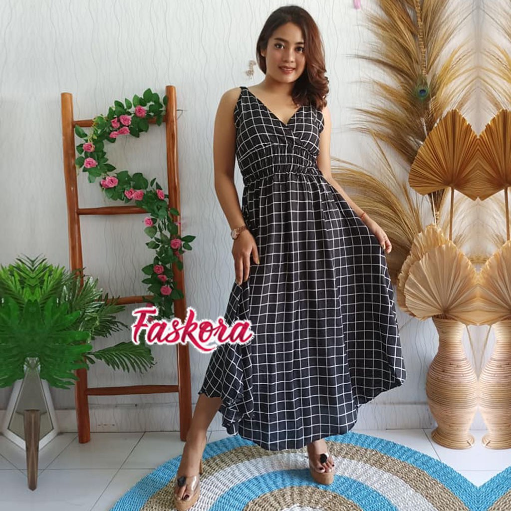 Dress Wanita Casual Dress Jumbo Kotak / Dress Jumbo Wanita Terbaru / Casual Dress Wanita Jumbo