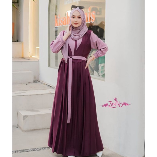 GAMIS DRESS LAURA ITY CREPE ORI ZAHIN CANTIK-BURGUNDY MAUVE