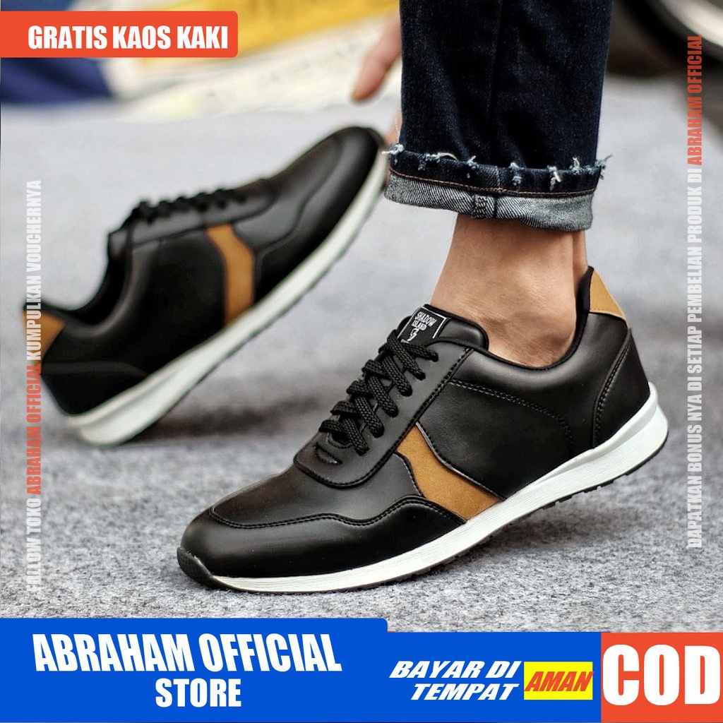 ABRHM x VARGAS Sepatu Casual Sneakers Sepatu Pria Casual Sneaker Kulit Pu Sepatu Cowok / Cowo Sepatu Kasual Semi Formal Kerja Running Kuliah Gaya Santai Keren Kekinian Original Murah Terlaris