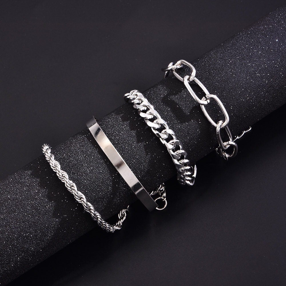 【COD Tangding】4pcs/set Alloy Multilayer Bracelet Simple Lady's Metal Bracelet Set Fashion Accessories