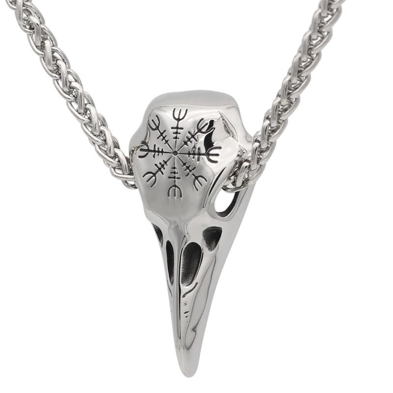 Seusuk  Crow Skull Pendant Odin Rune Amulet Men's Necklace Viking Jewelry