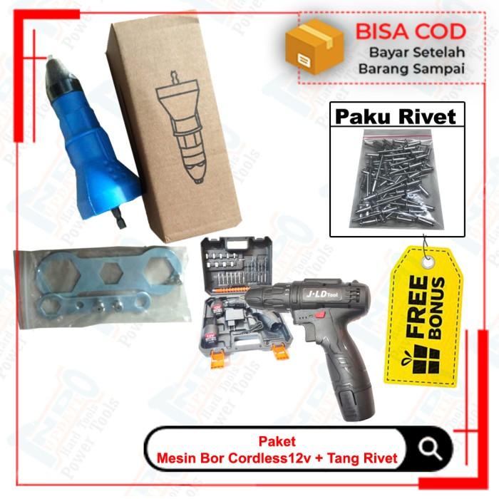 Paket Adaptor Tang Paku Rivet Alumunium + Mesin Bor Cordless 12v
