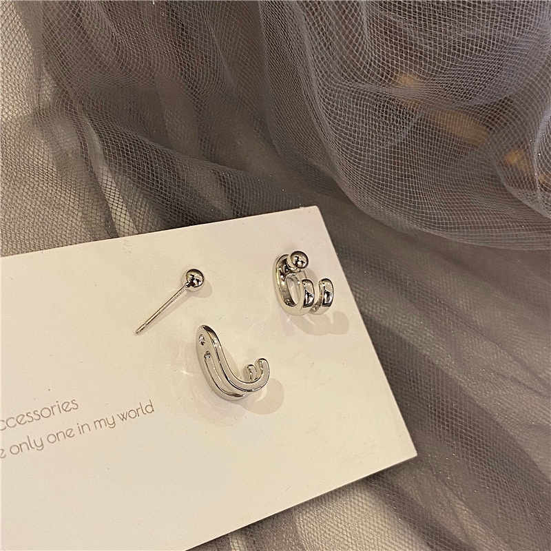 Papaozhu Trendi s925 Bola Perak Double Hook Stud Anting Untuk Wanita Perempuan Chic Geometris Kembali Gantung Cuff Earring Hypoallergenic Perhiasan Telinga