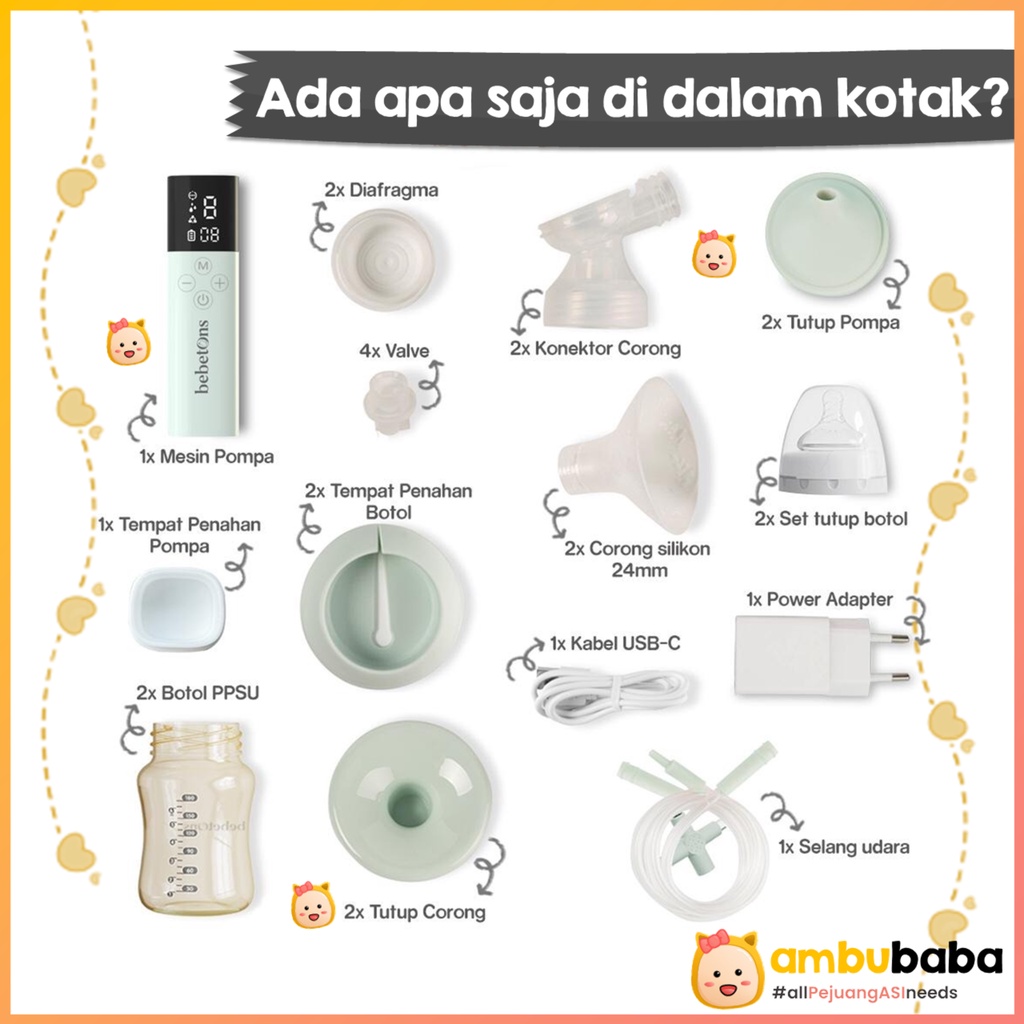 Bebetons PALM Pompa ASI Elektrik Electric Breast Pump Double Pump Rechargeable