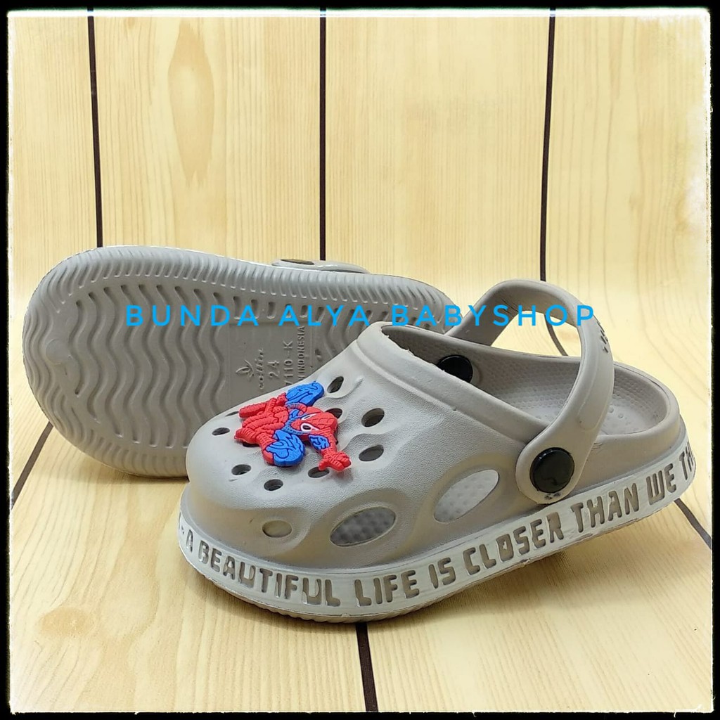 Sendal Anak Laki Laki Spider Usia 1 2 3 4 5 Tahun KREM Motif Kartun - Sepatu Sandal Anak Cowok Karet Anti Licin Size 18 - 29