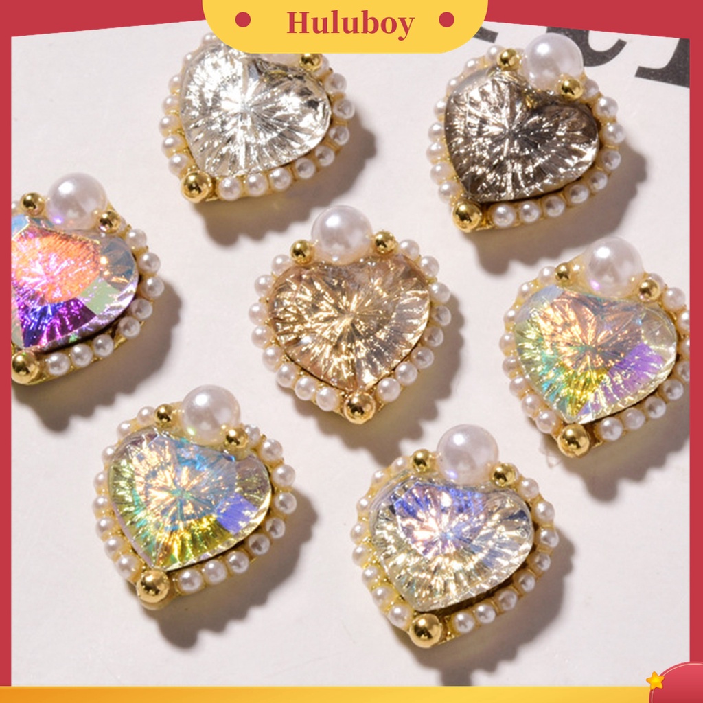 Huluboy Huluboy♡ Ornamen Berlian Imitasi Bentuk Hati Bahan Alloy Untuk Dekorasi Kuku