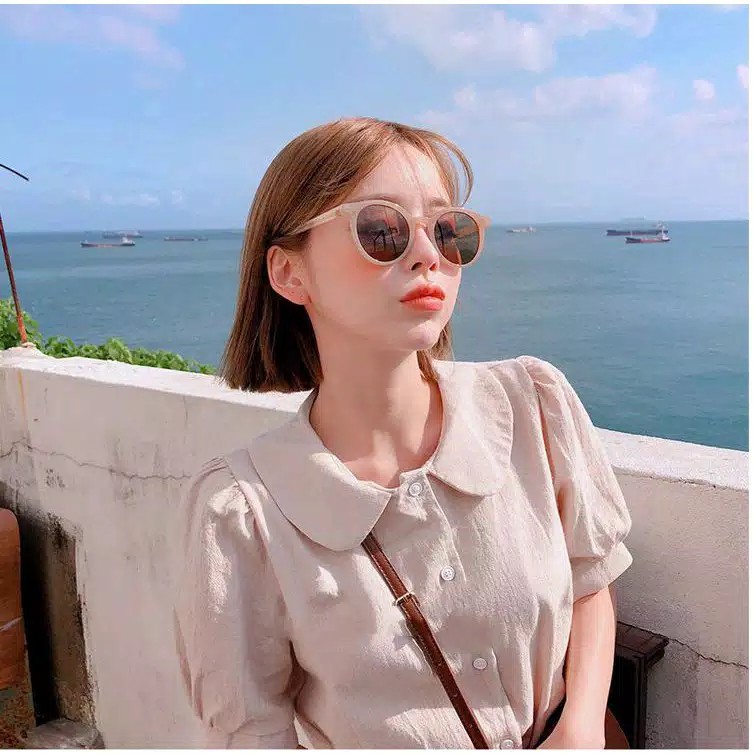 [COD]Korean INS Hot Fashion Bulat Mata Kucing Kacamata Hitam Wanita/Pria Sunglasses